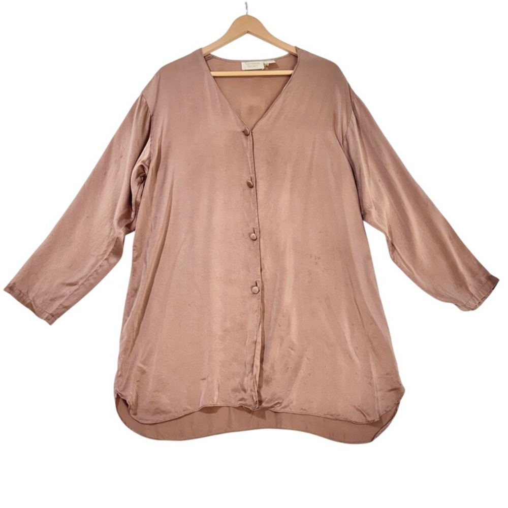 Victoria's Secret Vintage Gold Label 100% Silk Button Down Sleep Shirt‎ Mauve M